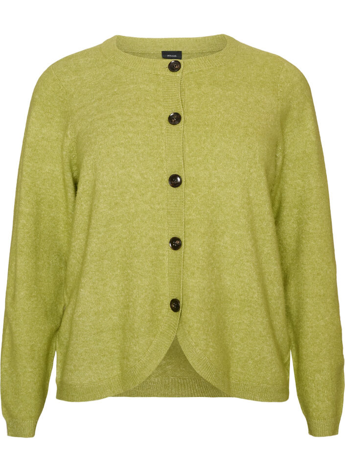 Cardigan avec boutons et devant arrondi, Vert clair, Packshot image number 0