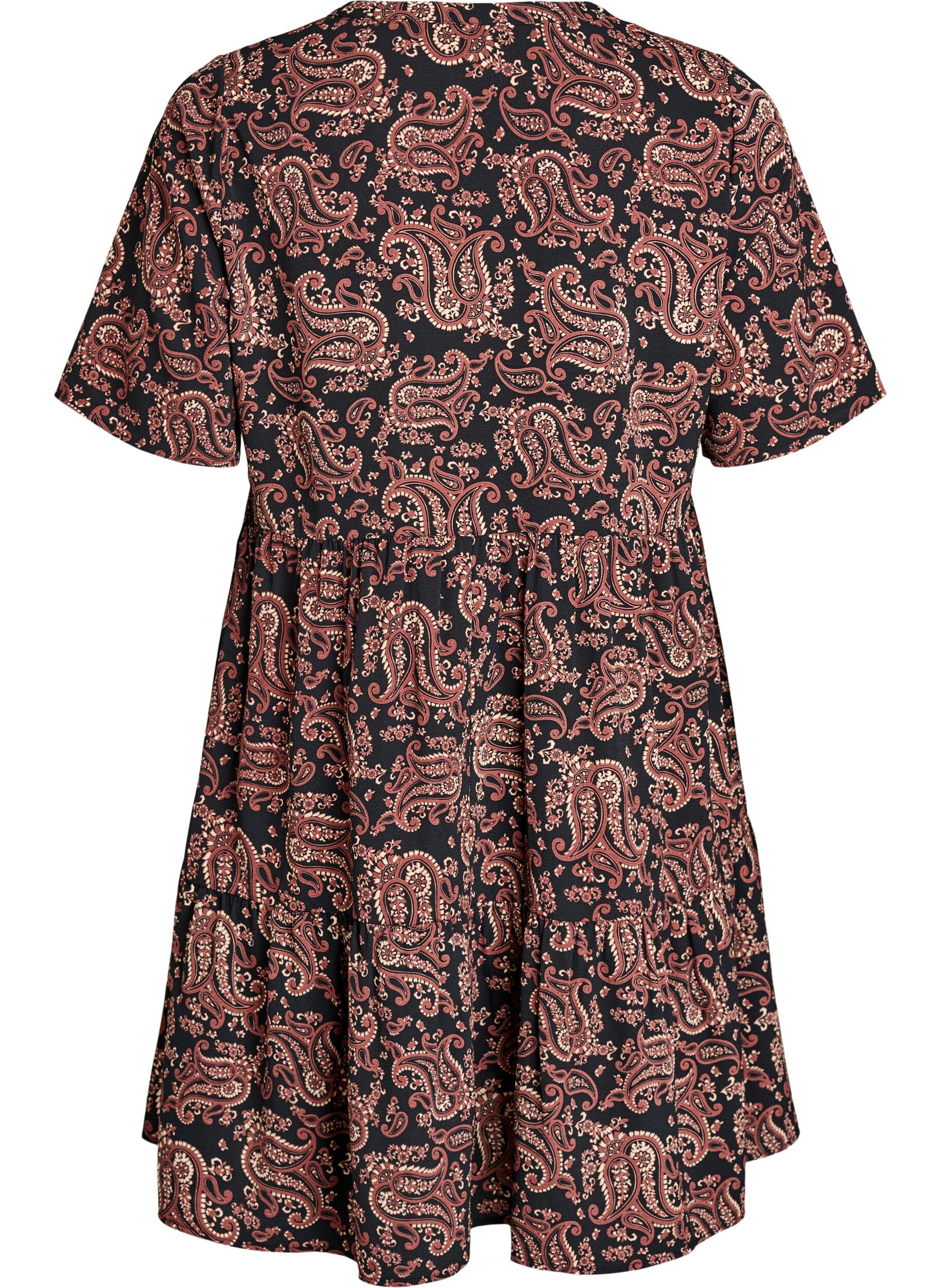 ZizziJurk met korte mouwen, A-lijn en snijlijnen, Zwart, Packshot image number 1