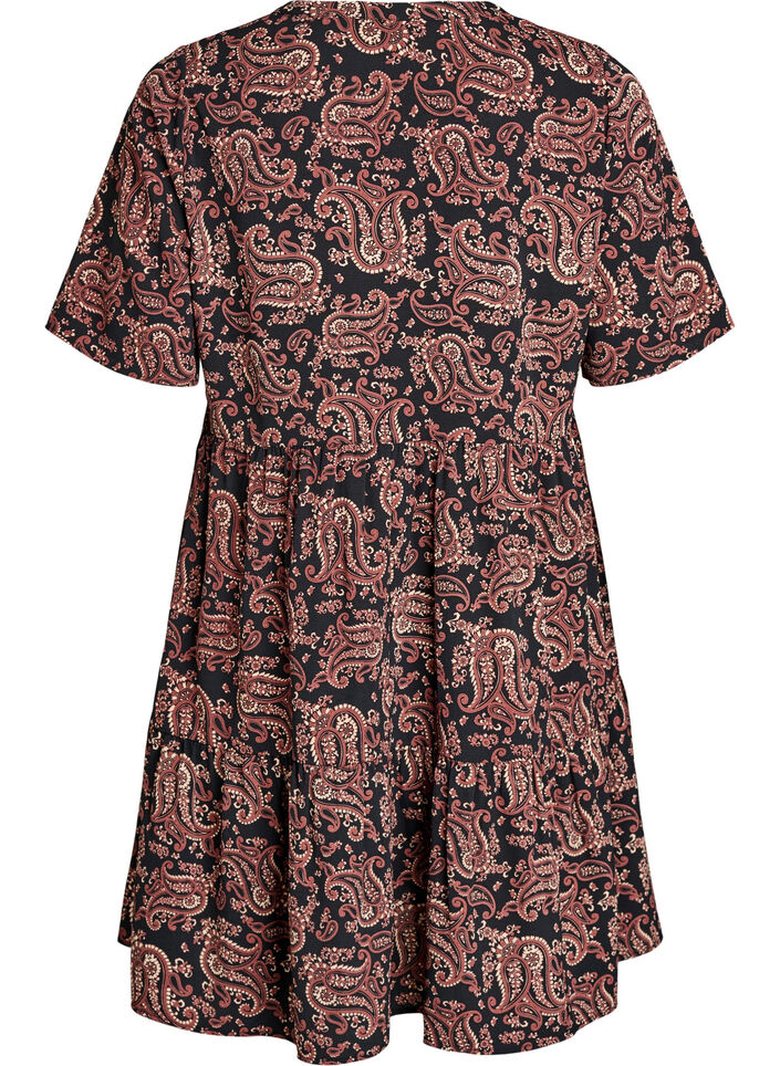 Jurk met korte mouwen, A-lijn en snijlijnen, Zwart, Packshot image number 1