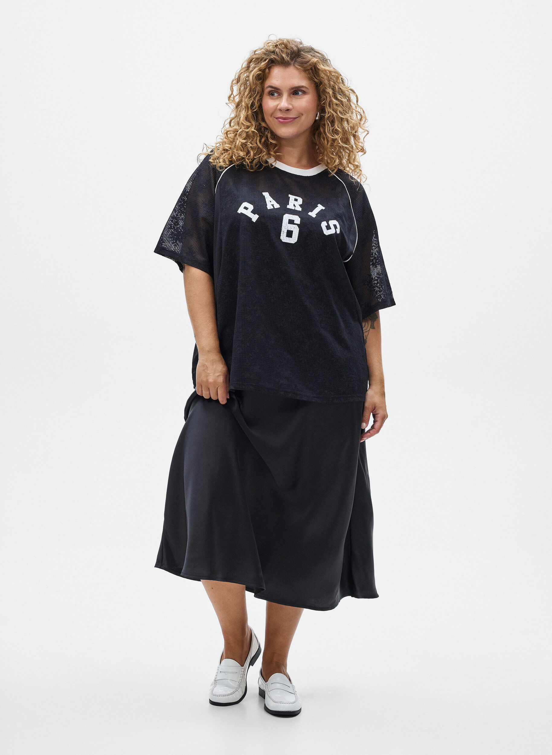 ZizziJupe midi en satin, Noir, Model image number 1