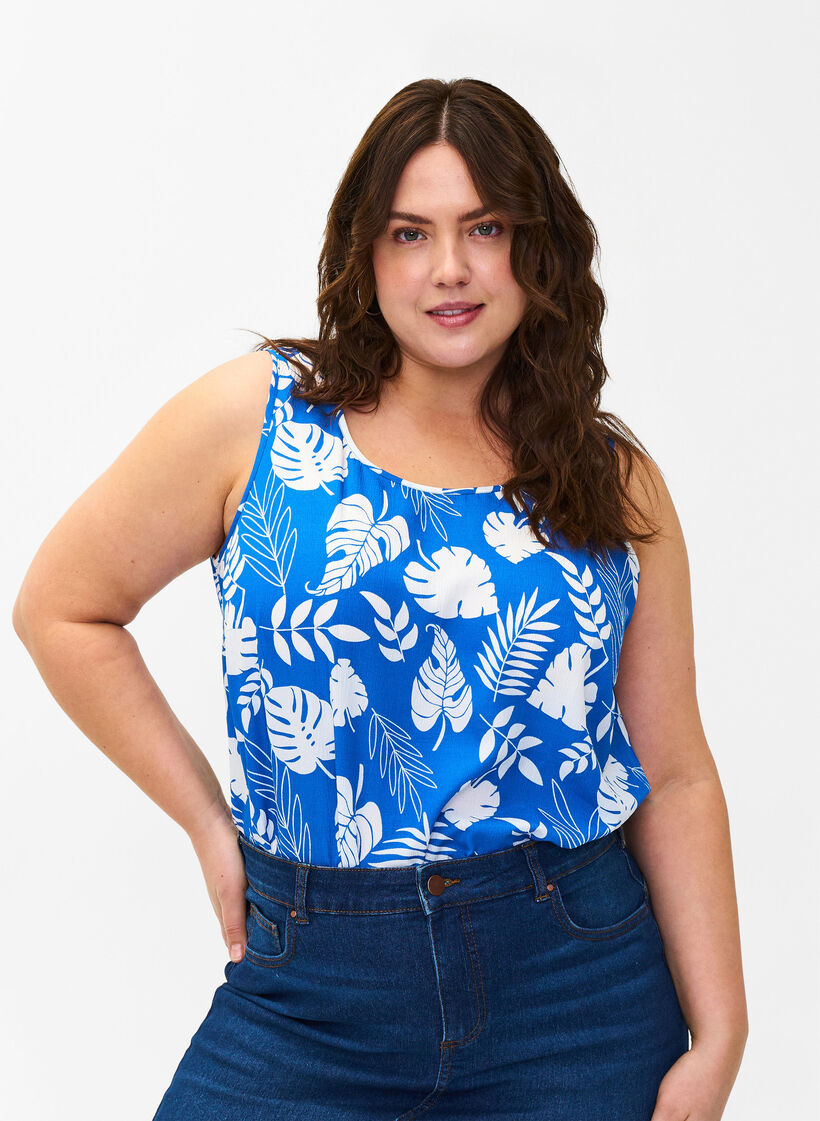 Flash - Mouwloze top met print, Blauw, Model image number 0