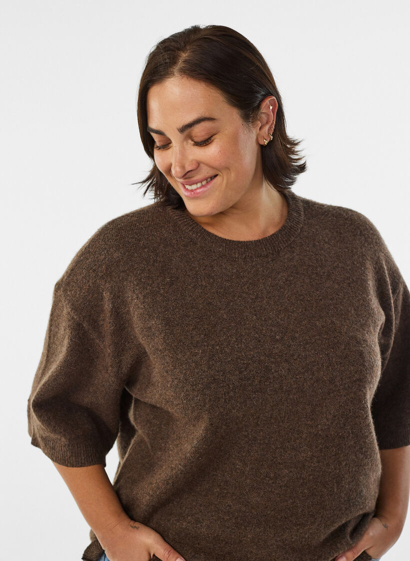 Los gebreide shirt met korte mouwen, Bruin, Model image number 3