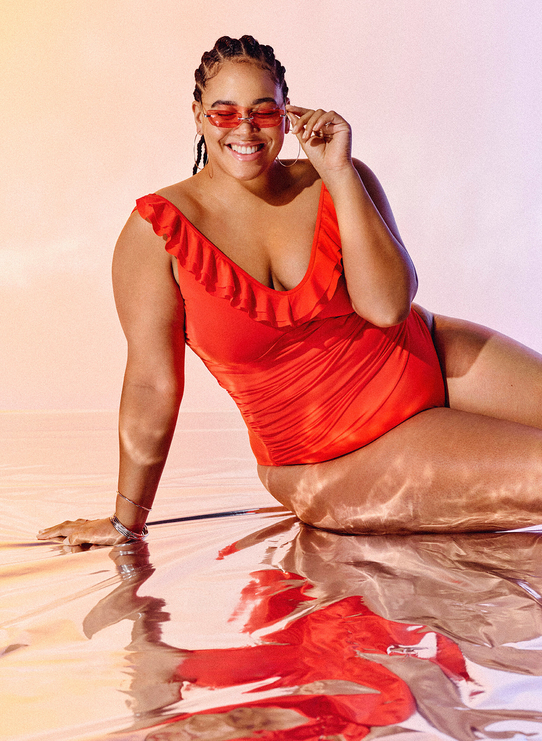 ZizziBadpak met ruches en afneembare vulling, Oranje, Image image number 0