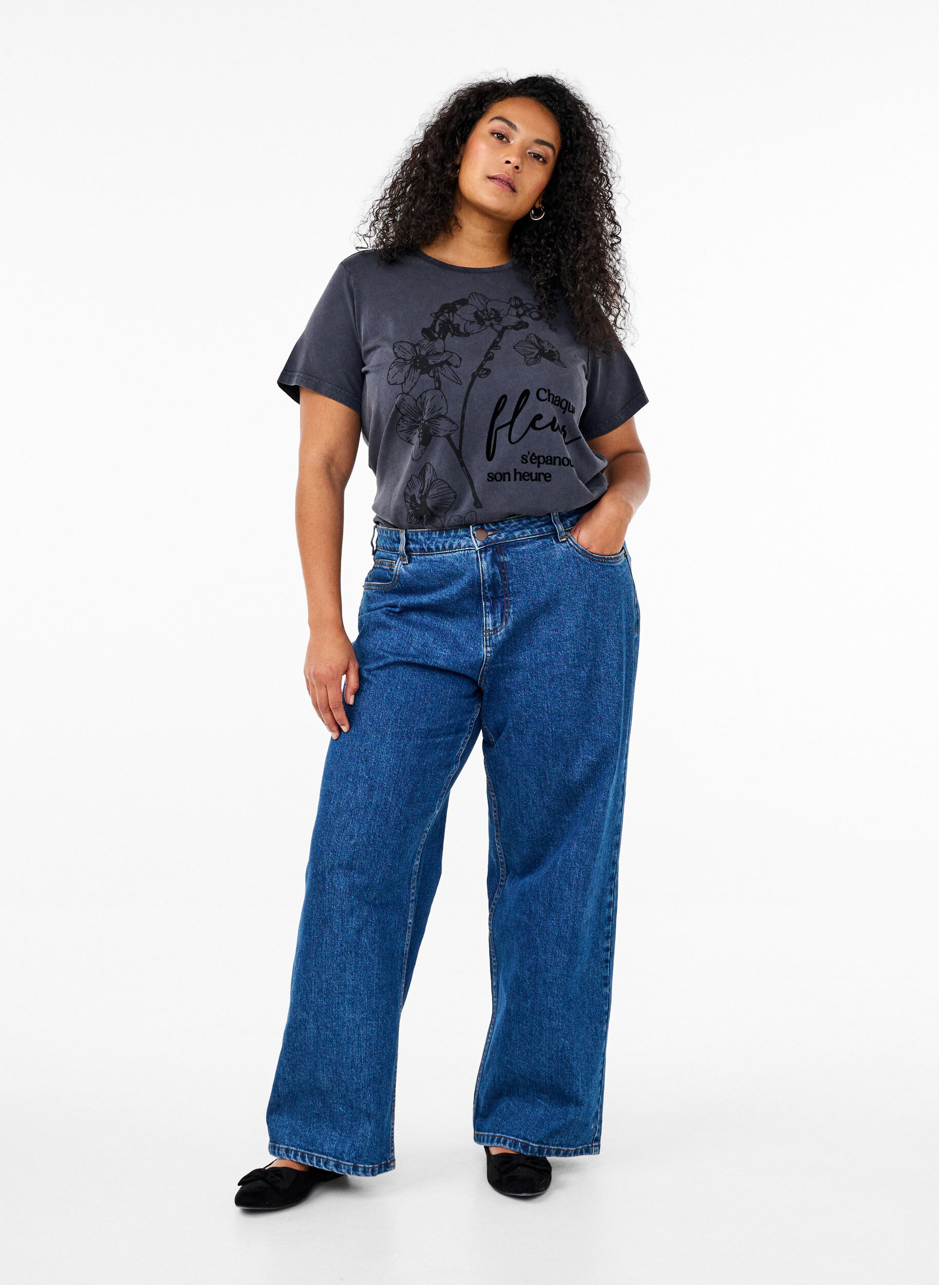 ZizziT-shirt van biologisch katoen met print, Grijs, Model image number 1