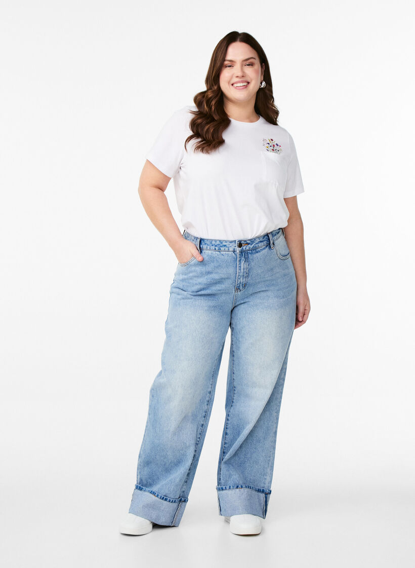 T-shirt met borstzakje, Wit, Model image number 1