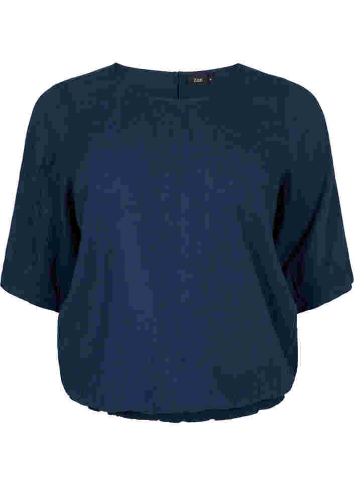 Blouse en coton à manches courtes avec smock, Navy Blazer, Packshot image number 0