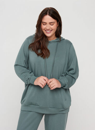 Sweatshirt met zakken en capuchon, Balsam Green, Model image number 0