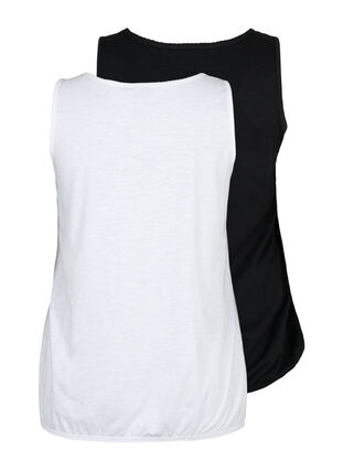 Haut en coton avec bordure en dentelle (2-pack), Bright White / Black, Packshot image number 1