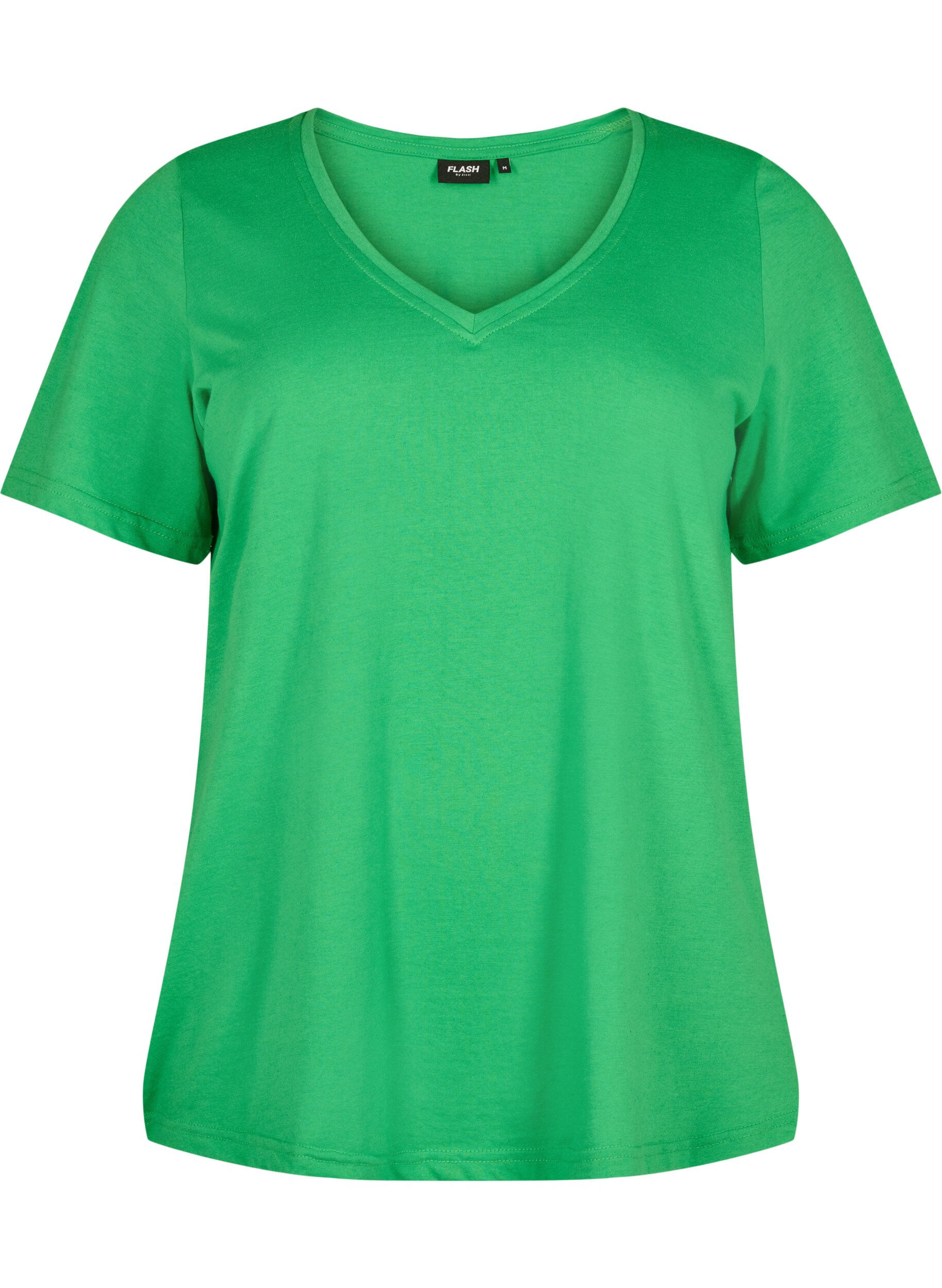 Zizzi FLASH - T-shirt avec col en V, Kelly Green, Packshot image number 0