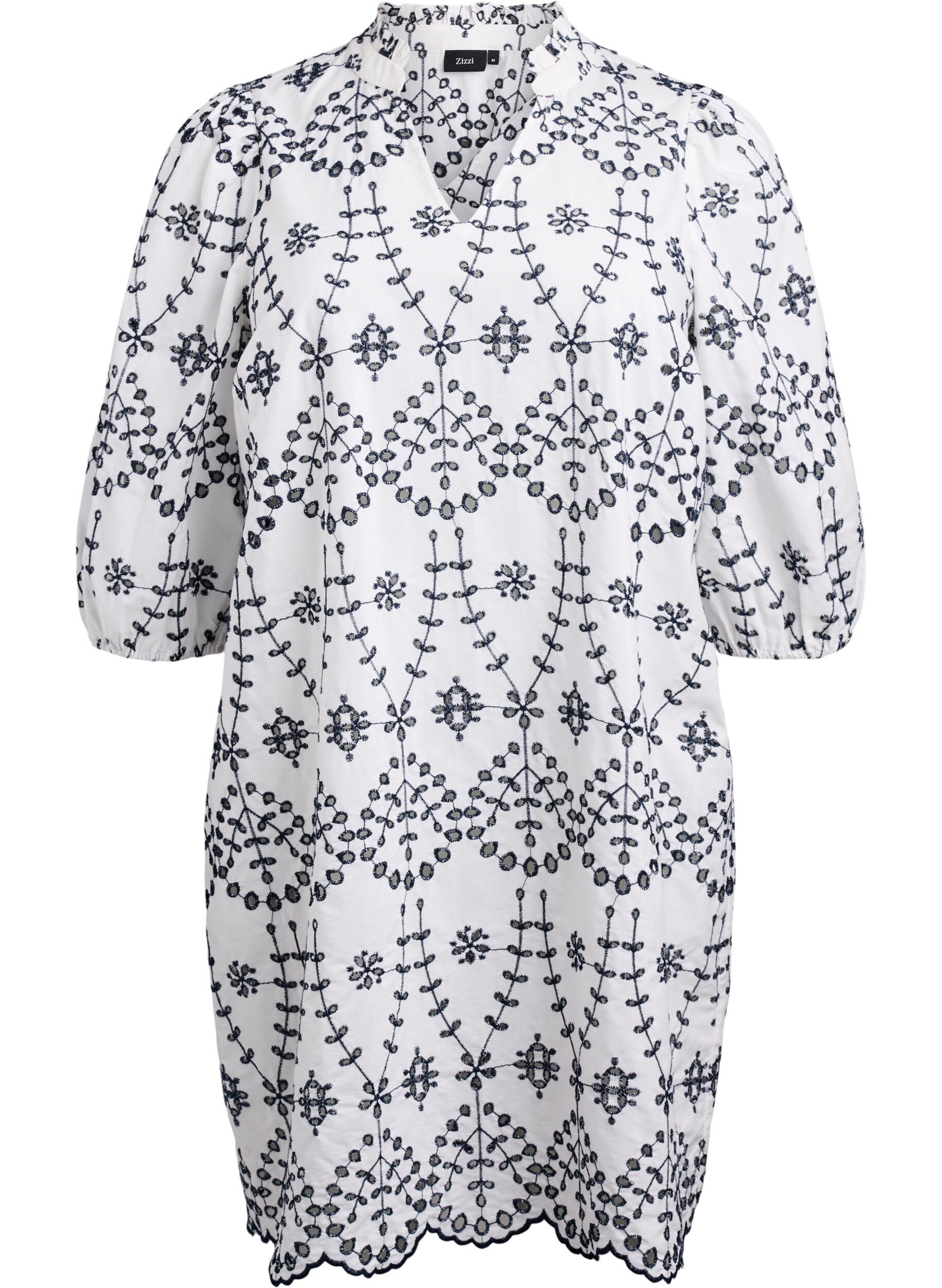 ZizziJurk met contrasterende broderie anglaise, White w. Navy Blazer, Packshot image number 0