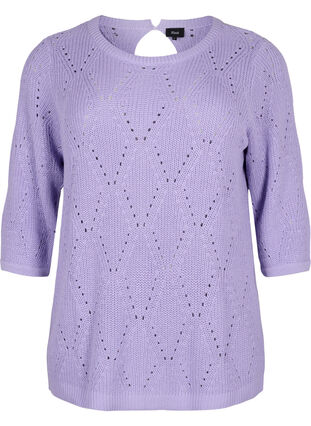 Chemisier en tricot avec manches 3/4 et motif de dentelle, Lavender, Packshot image number 0