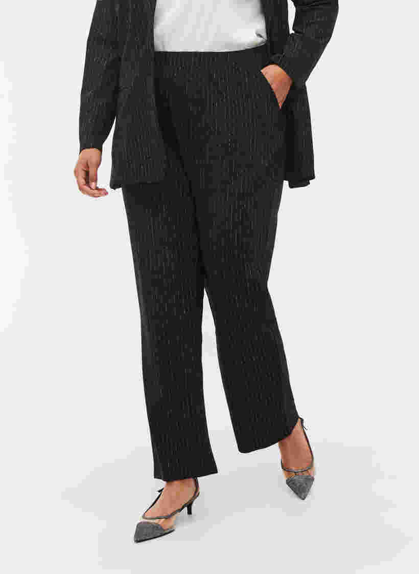 Pantalon à jambes larges en lurex, Black w. Lurex, Model image number 2