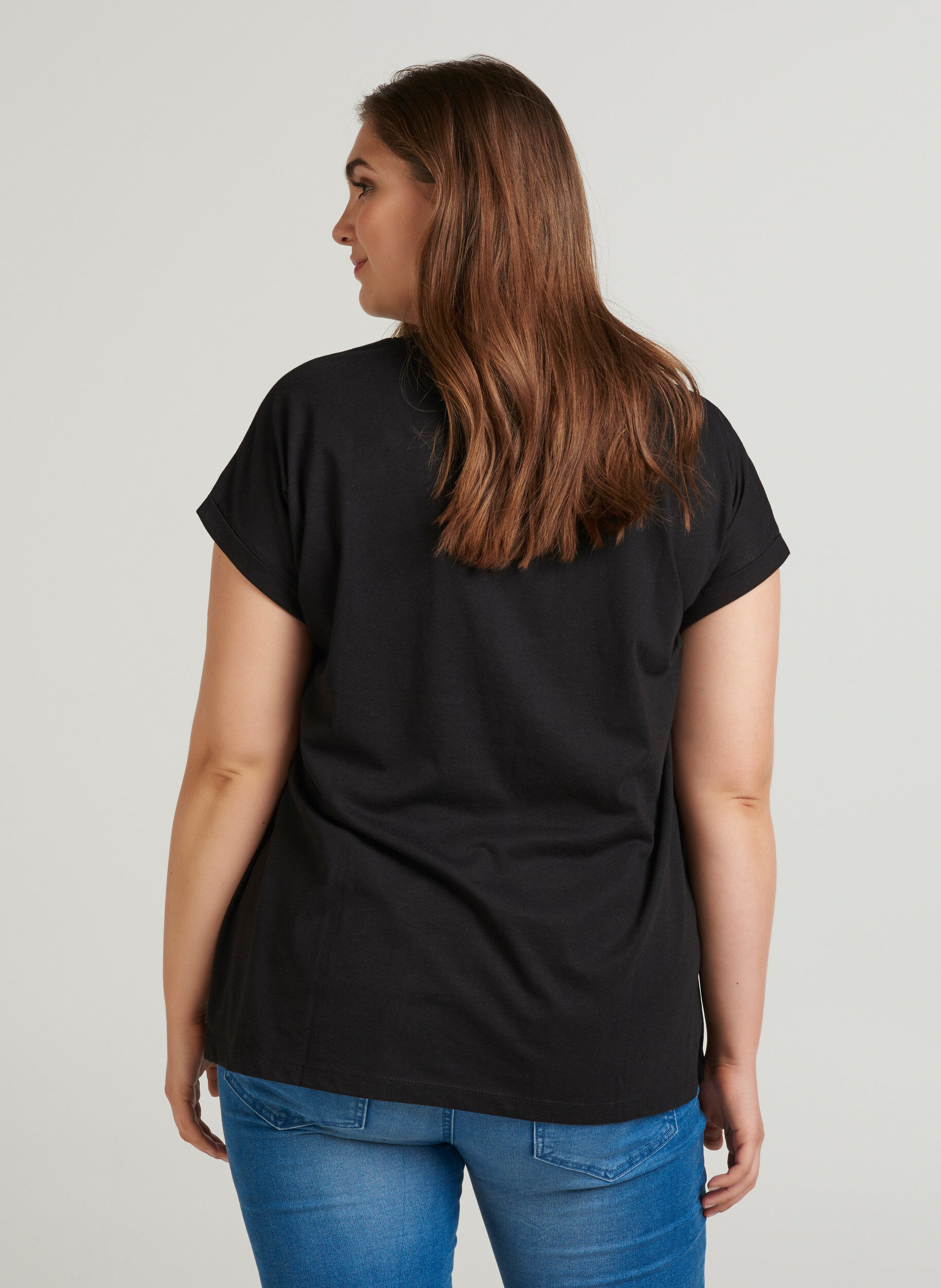 Zizzi T-shirt en m&eacute;lange coton, Black, Model image number 1