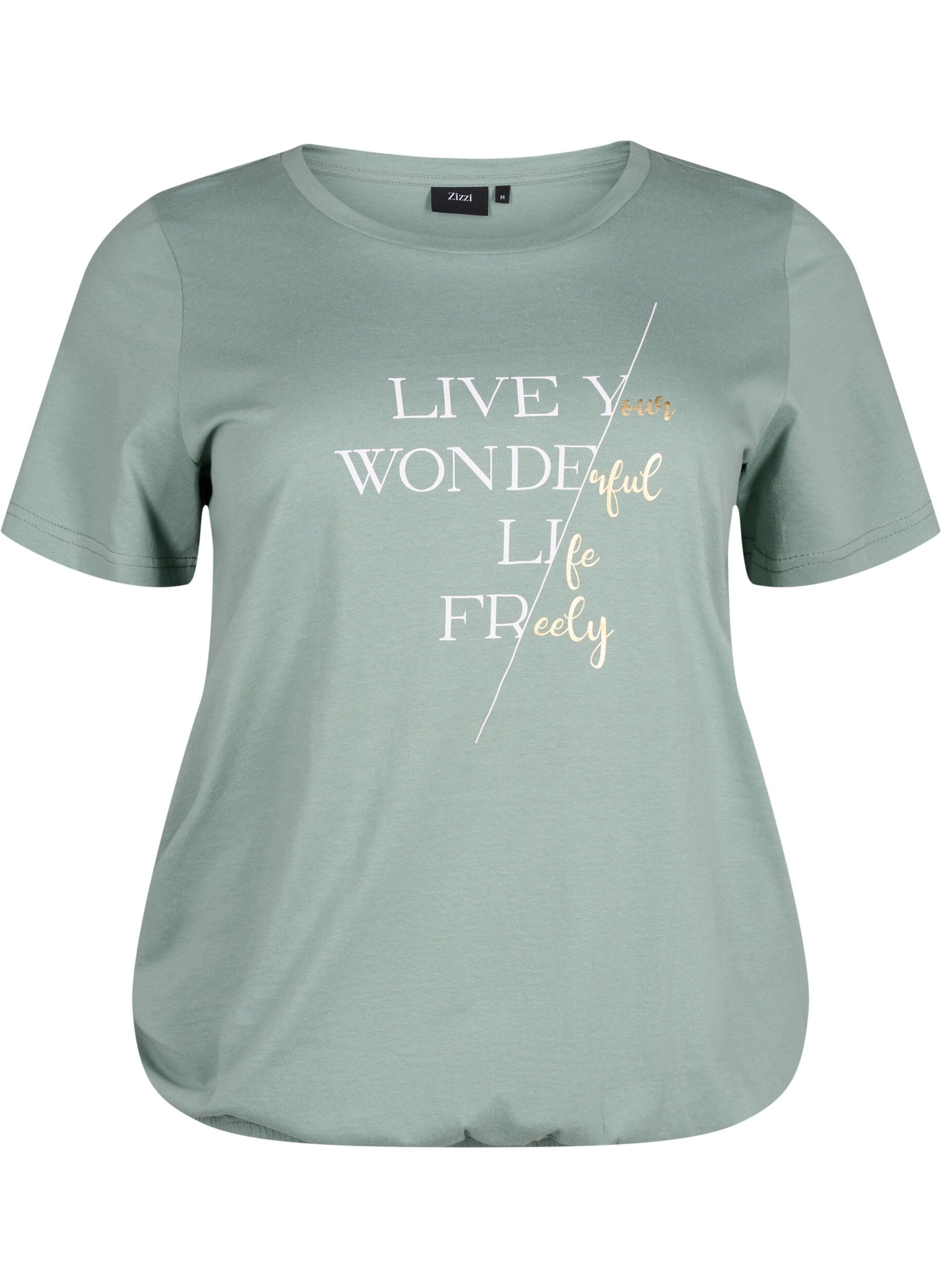 ZizziKatoenen t-shirt met korte mouwen en elastische rand, Chinois G. W. Live, Packshot image number 0