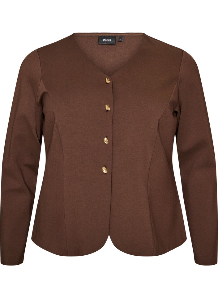 Cardigan ajust&eacute; en jersey avec boutons d&eacute;coratifs, Marron, Packshot image number 0