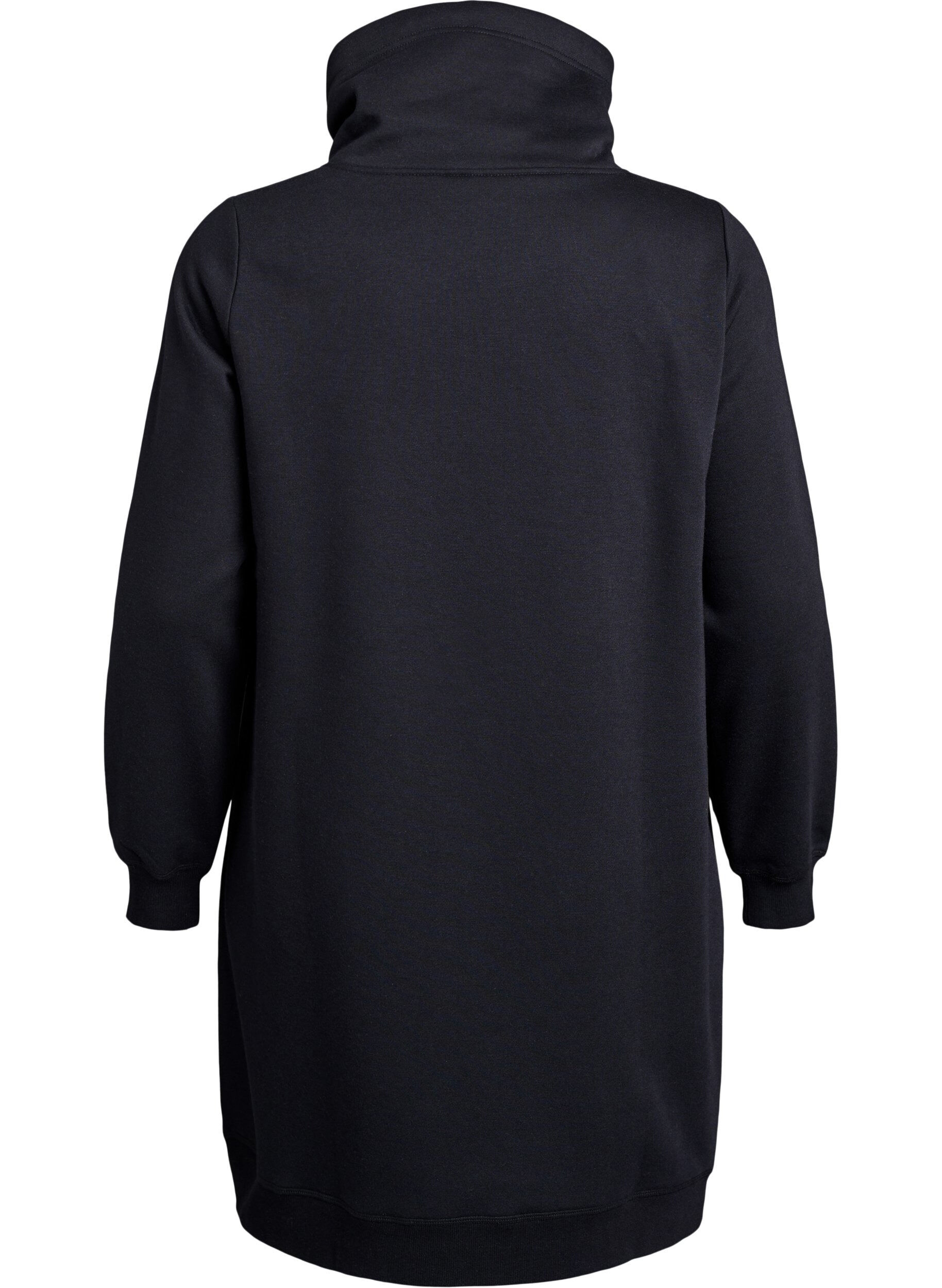 ZizziFLASH - Kort sweatshirt jurk met hoge kraag en zakken, Zwart, Packshot image number 1