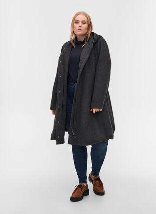 Veste à capuche avec laine, Dark Grey Melange, Model image number 2