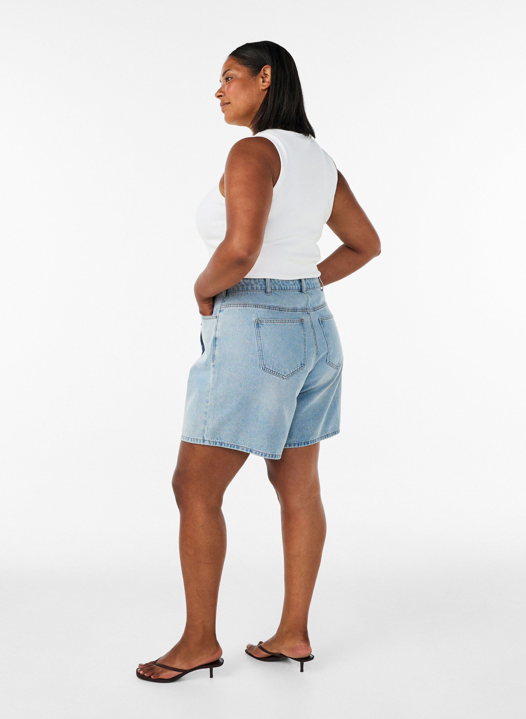 ZizziDenim skort met overslag en hoge taille, Blauw, Model image number 2