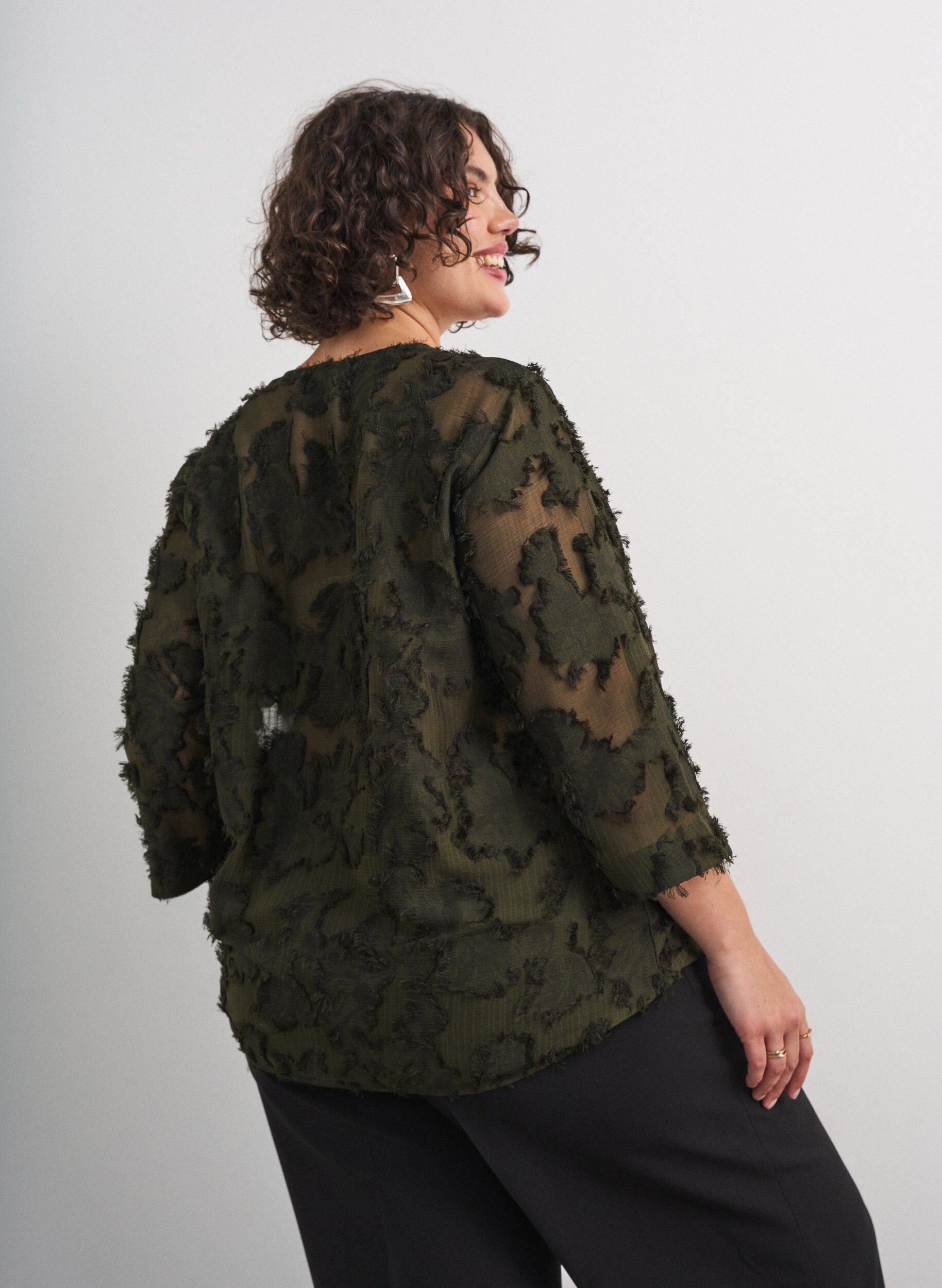 ZizziBlouse met rafelige draden en textuur, Groen, Model image number 2