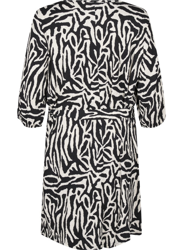 Robe courte avec manches 3/4 et motif, Noir, Packshot image number 1