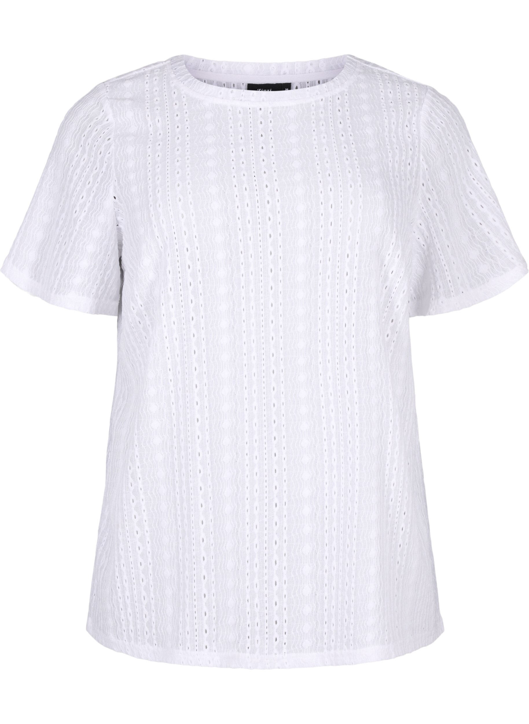 ZizziBlouse met korte mouwen en getextureerd patroon, Bright White, Packshot image number 0