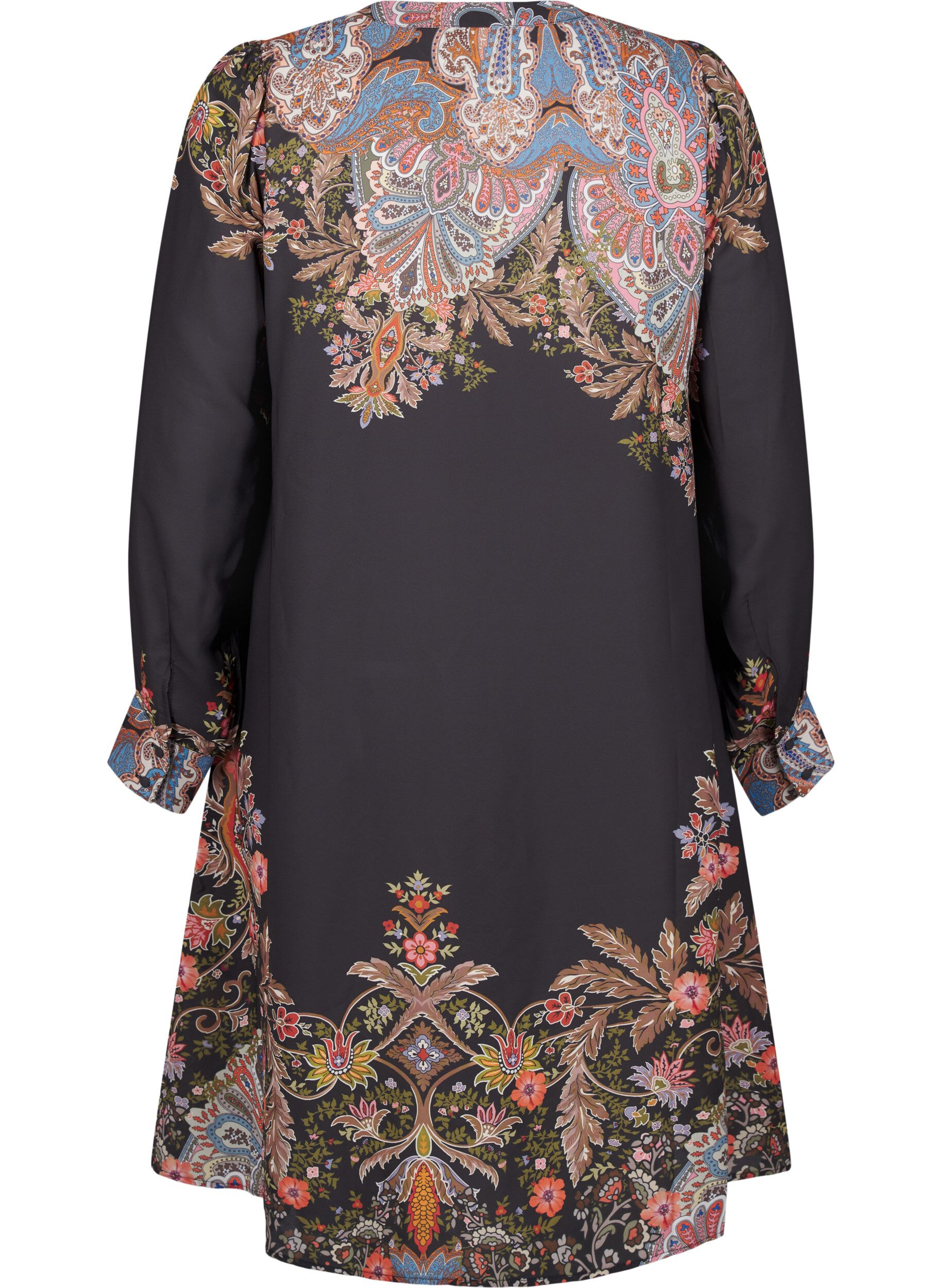 Zizzi Robe mi-longue &agrave; imprim&eacute; paisley, Black Paisley, Packshot image number 1