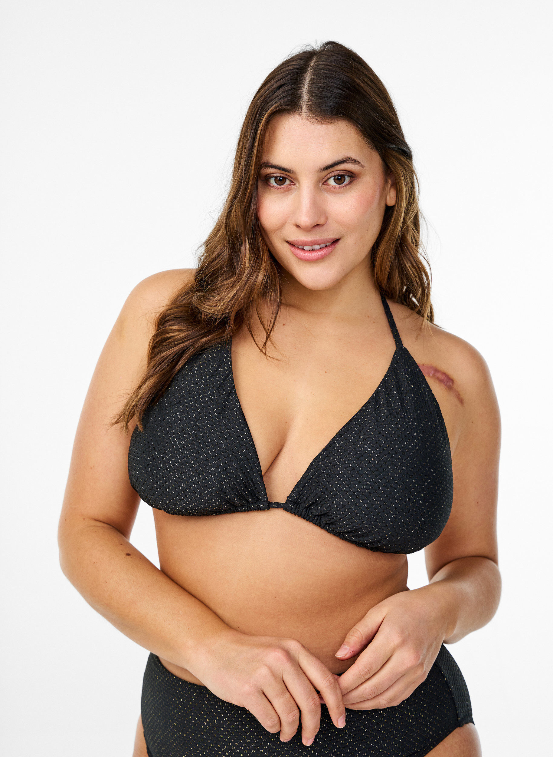 Haut de bikini triangle avec paillettes, Noir, Model