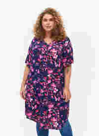 Midi-jurk van viscose met bloemenprint, B. Blue Pink Flower, Model