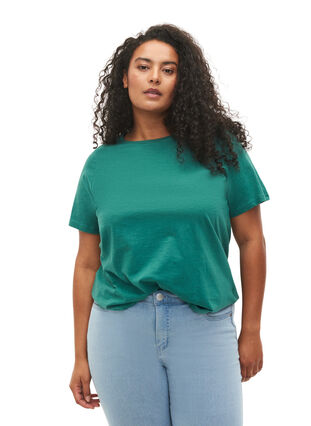 Lot de 2 T-shirt basiques en coton, Antique Green/Black, Model image number 0
