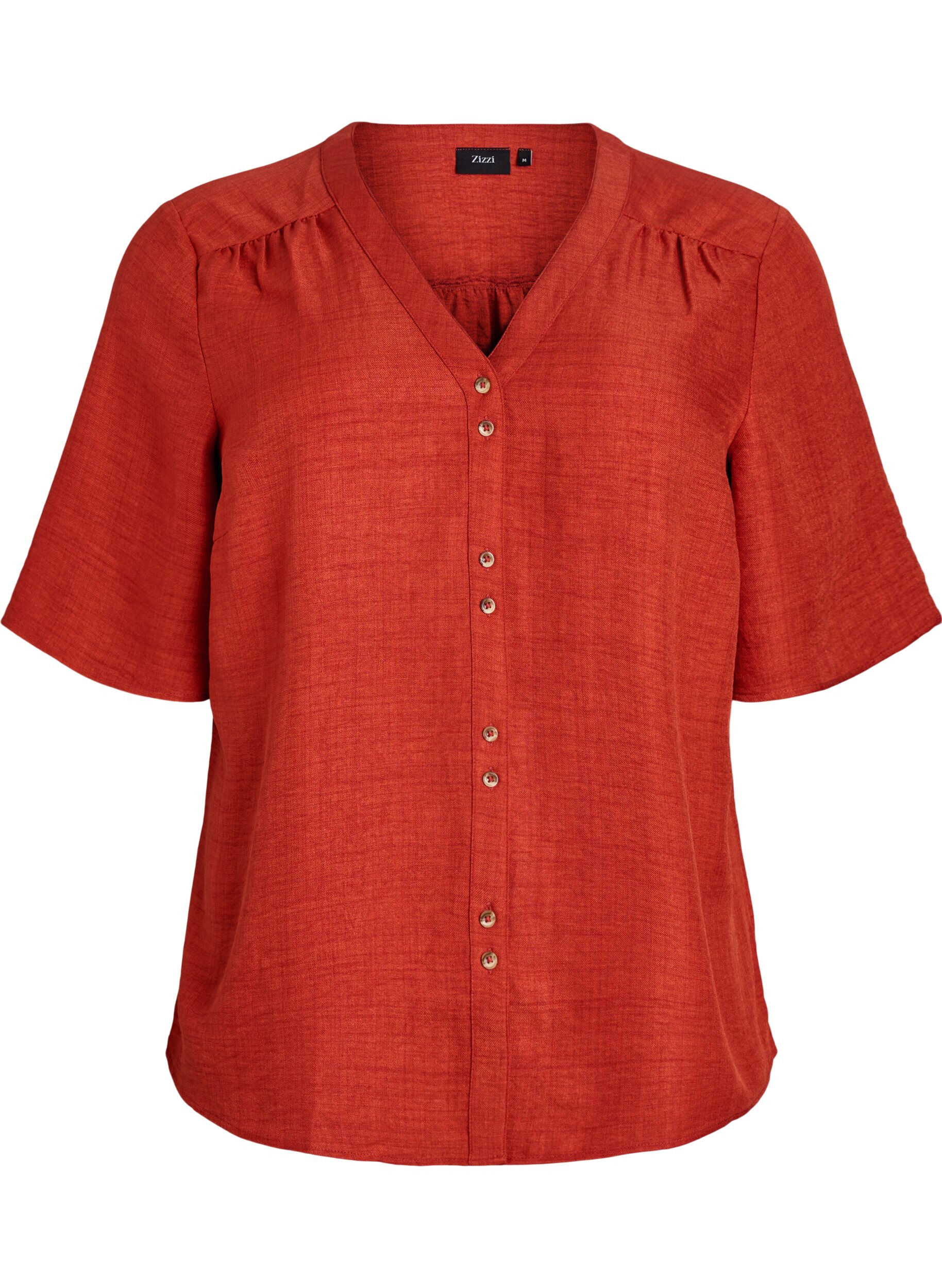 ZizziOverhemd blouse met V-hals en korte mouwen, Rood, Packshot image number 0