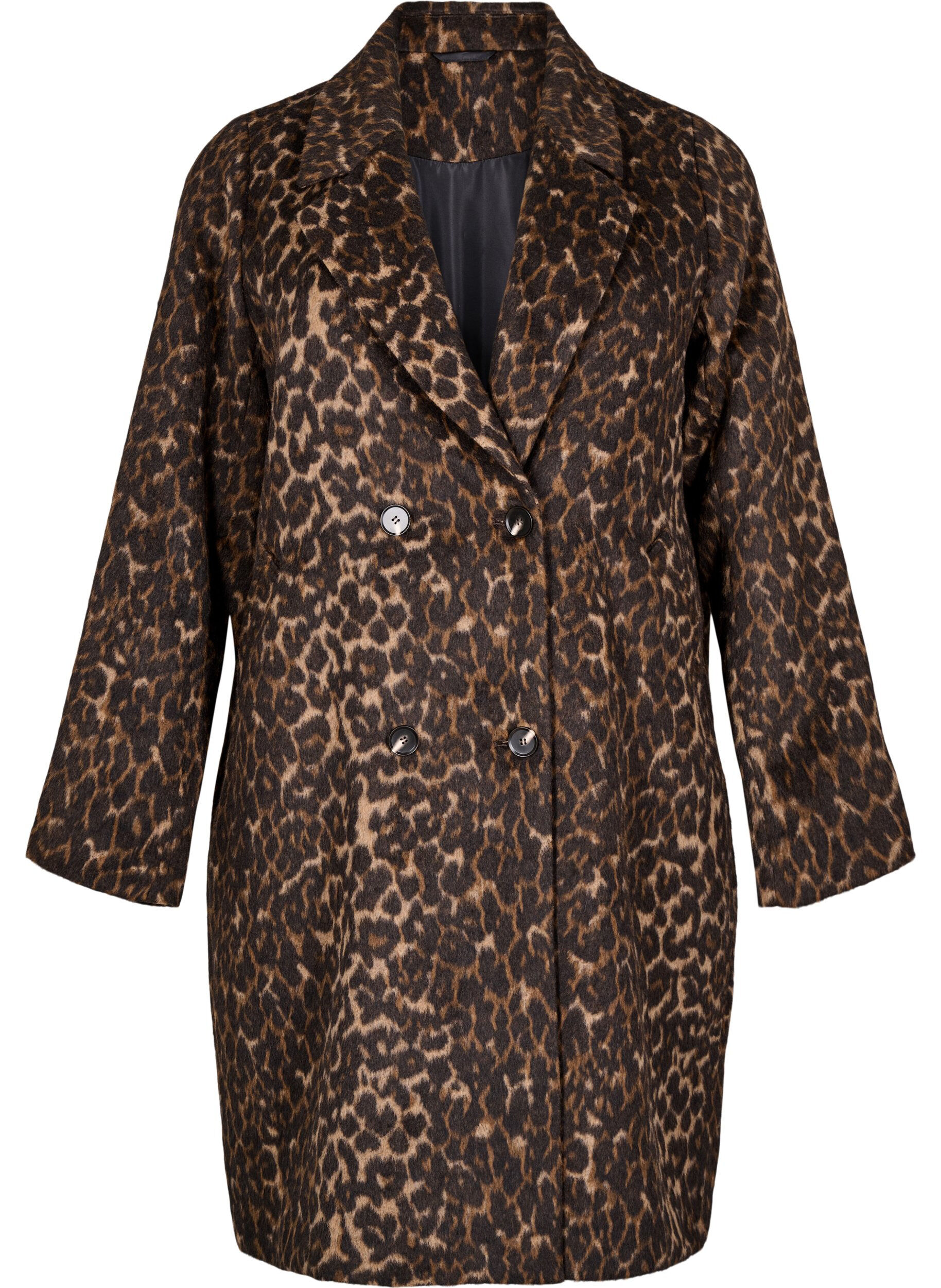 ZizziLuipaardprint jas met dubbele knoopsluiting, Bruin, Packshot image number 0