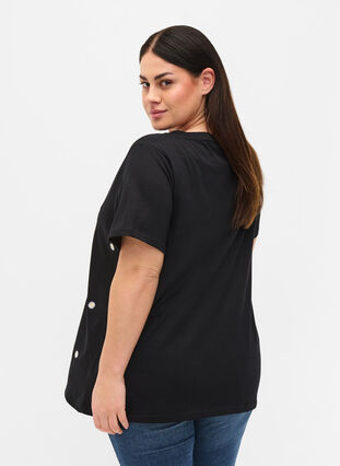 T-shirt en coton à manches courtes avec imprimé à fleurs, Black W. Flower, Model image number 1