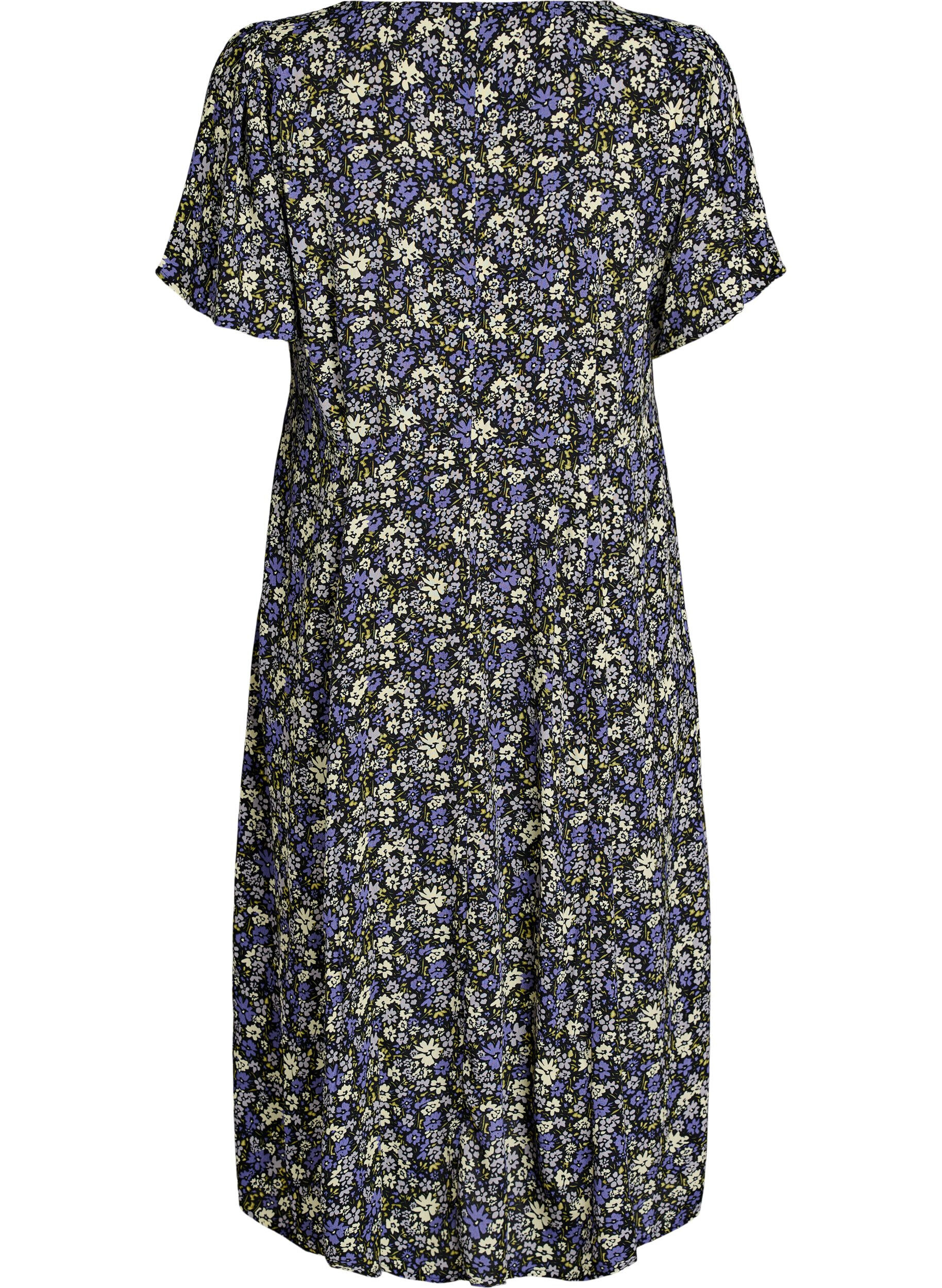Zizzi Robe midi en viscose &agrave; imprim&eacute; floral, Noir, Packshot image number 1