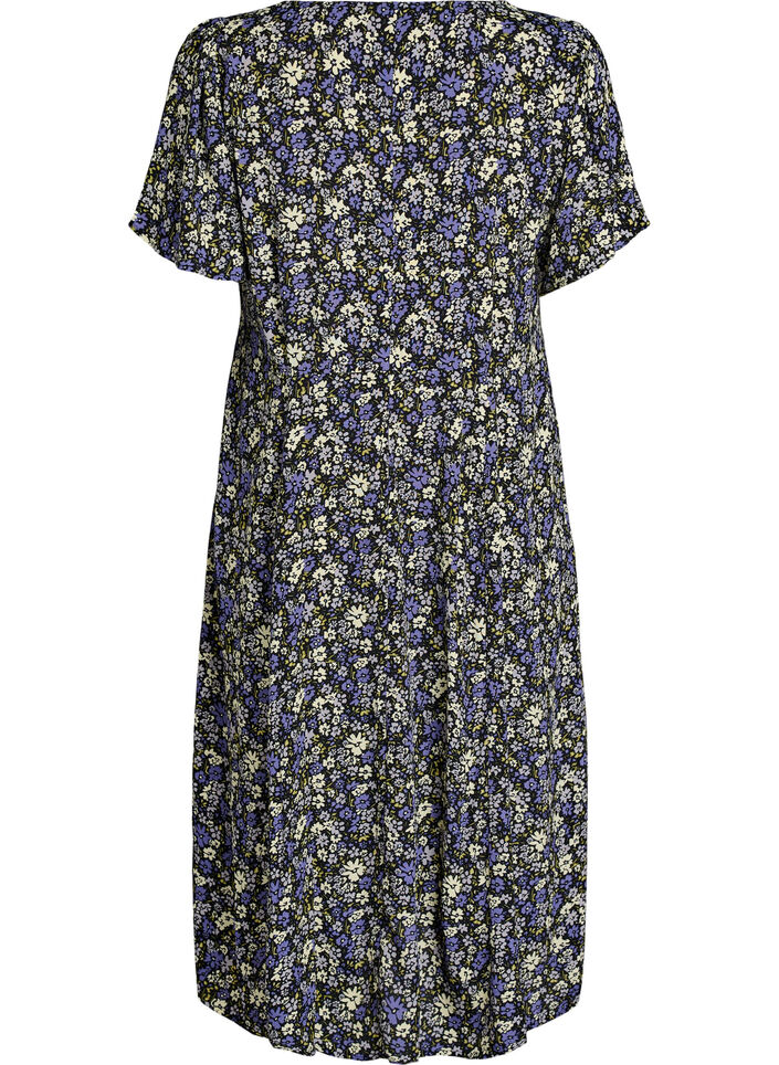Robe midi en viscose &agrave; imprim&eacute; floral, Noir, Packshot image number 1