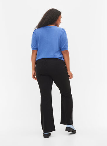 Flared jeans met extra hoge taille, Black, Model image number 1