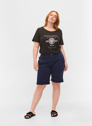 T-shirt en coton à manches courtes avec impression, Black, Model image number 2