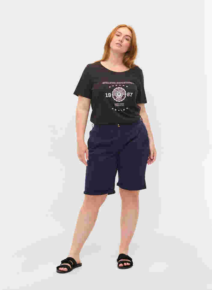 T-shirt en coton à manches courtes avec impression, Black, Model image number 2