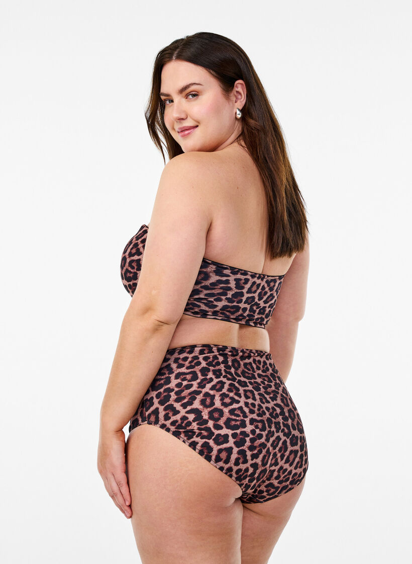 Culotte de bikini taille haute &agrave; imprim&eacute; floral, Marron, Model image number 1