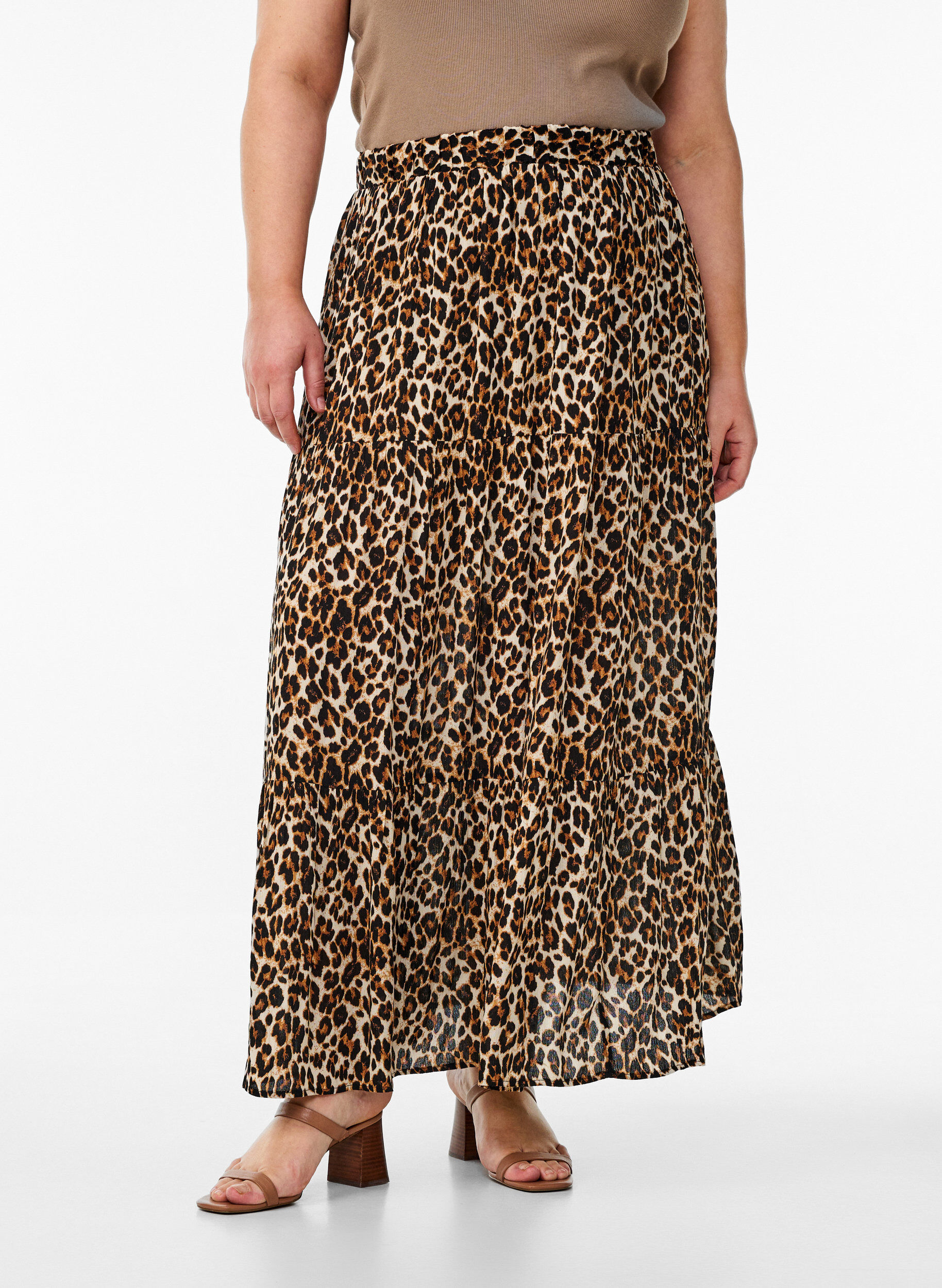 ZizziLange rok met elastiek in de taille, Bruin, Model image number 2