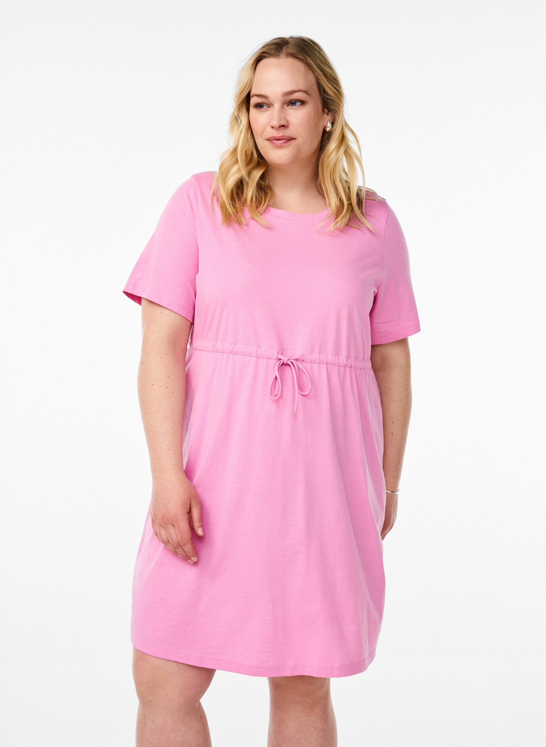 Zizzi FLASH - Robe t-shirt courte avec ceinture &agrave; nouer, Rose, Model image number 0