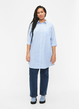 Chemise longue à rayures avec manches 3/4, Marina W. Stripe, Model image number 2