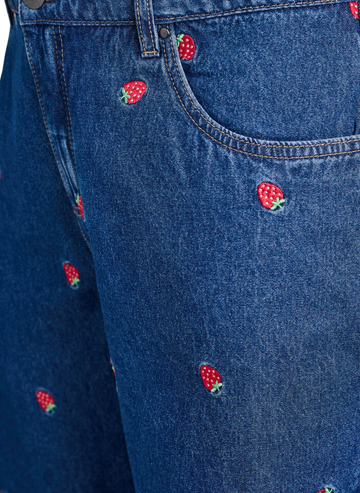 Denimshorts met geborduurde bloemen, Blauw, Packshot image number 2
