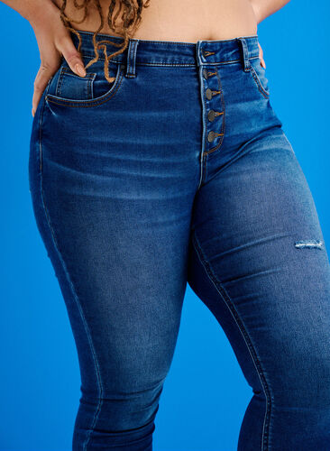 Amy jeans met hoge taille en knopen, Blue denim, Image image number 1