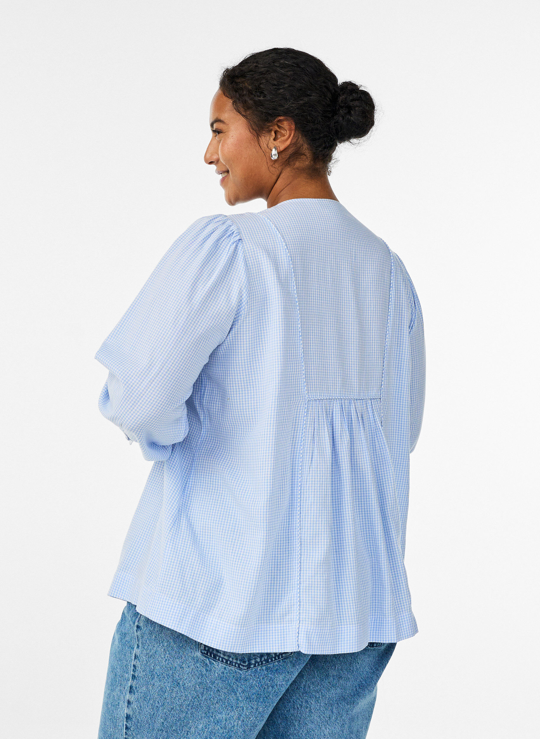 Zizzi Blouse coupe &eacute;vas&eacute;e &agrave; carreaux, Bleu, Model image number 2