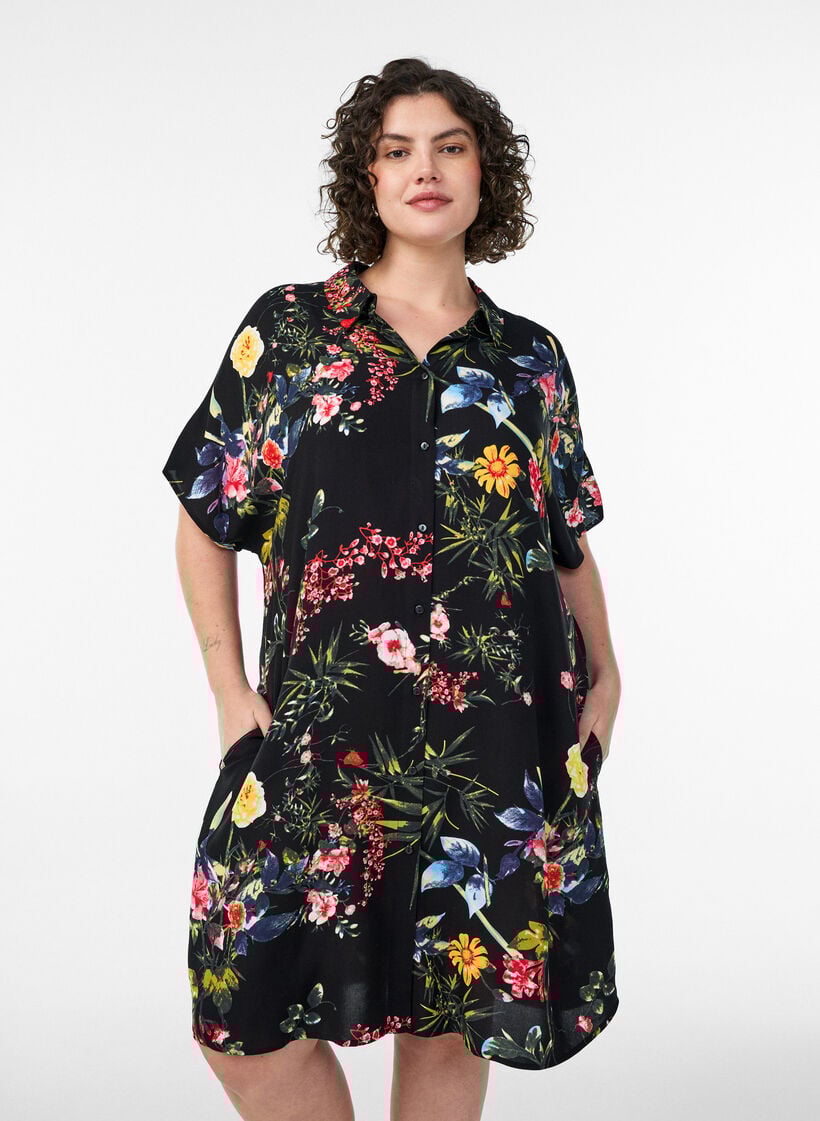 Losvallend lang shirt van viscose, Zwart, Model image number 1