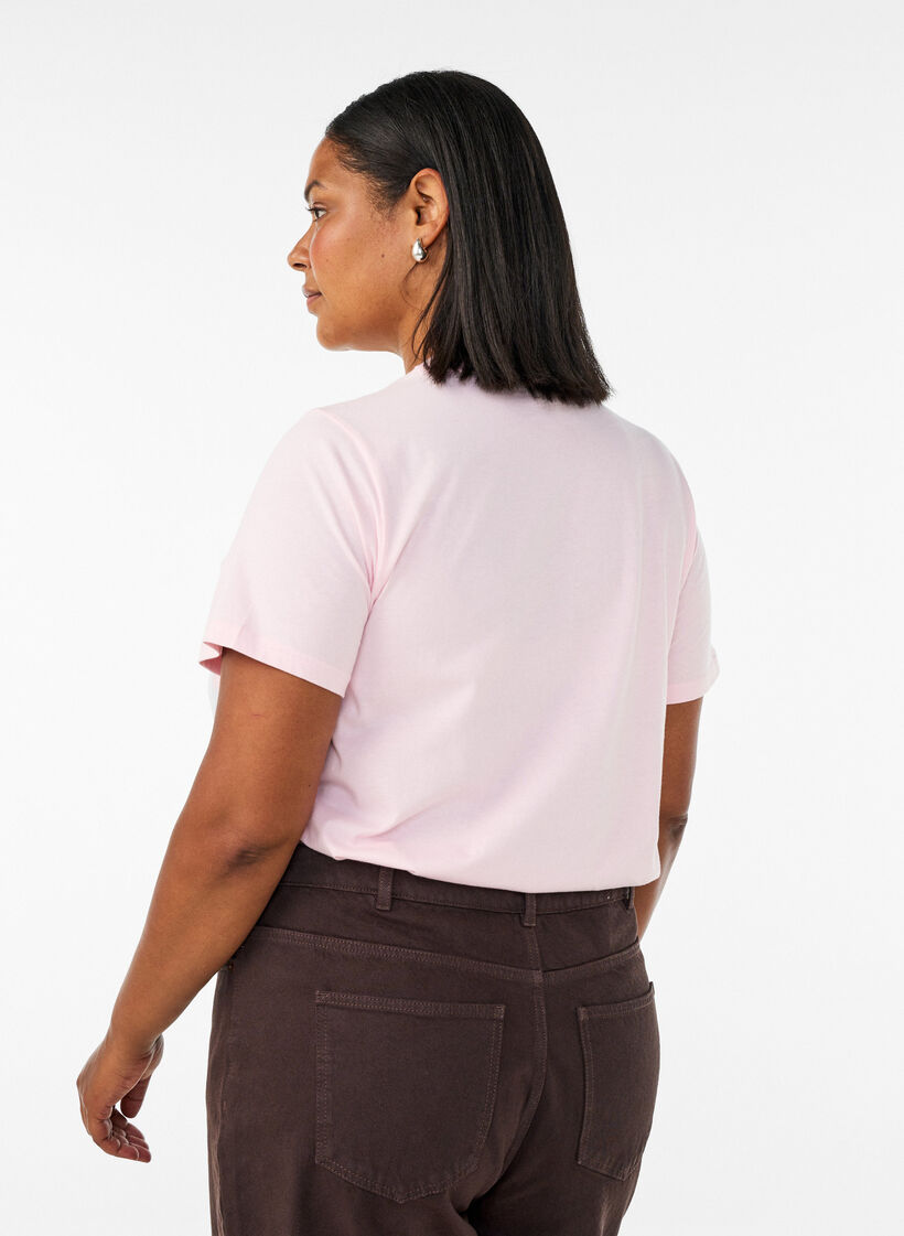 T-shirt en coton bio avec imprim&eacute; sur le devant, Rose, Model image number 2