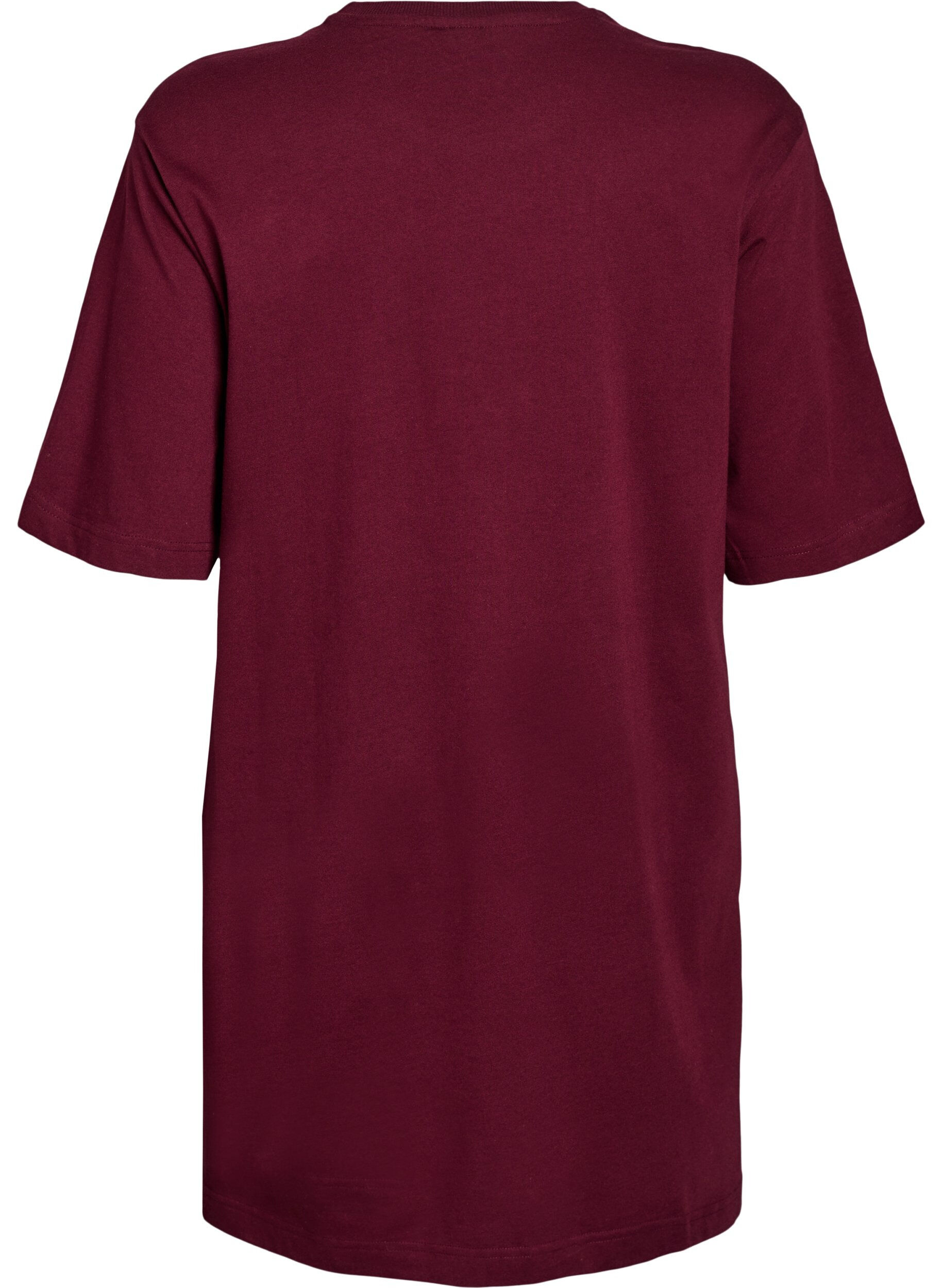 Zizzi Robe t-shirt en coton jusqu'aux genoux, Bordeaux, Packshot image number 1