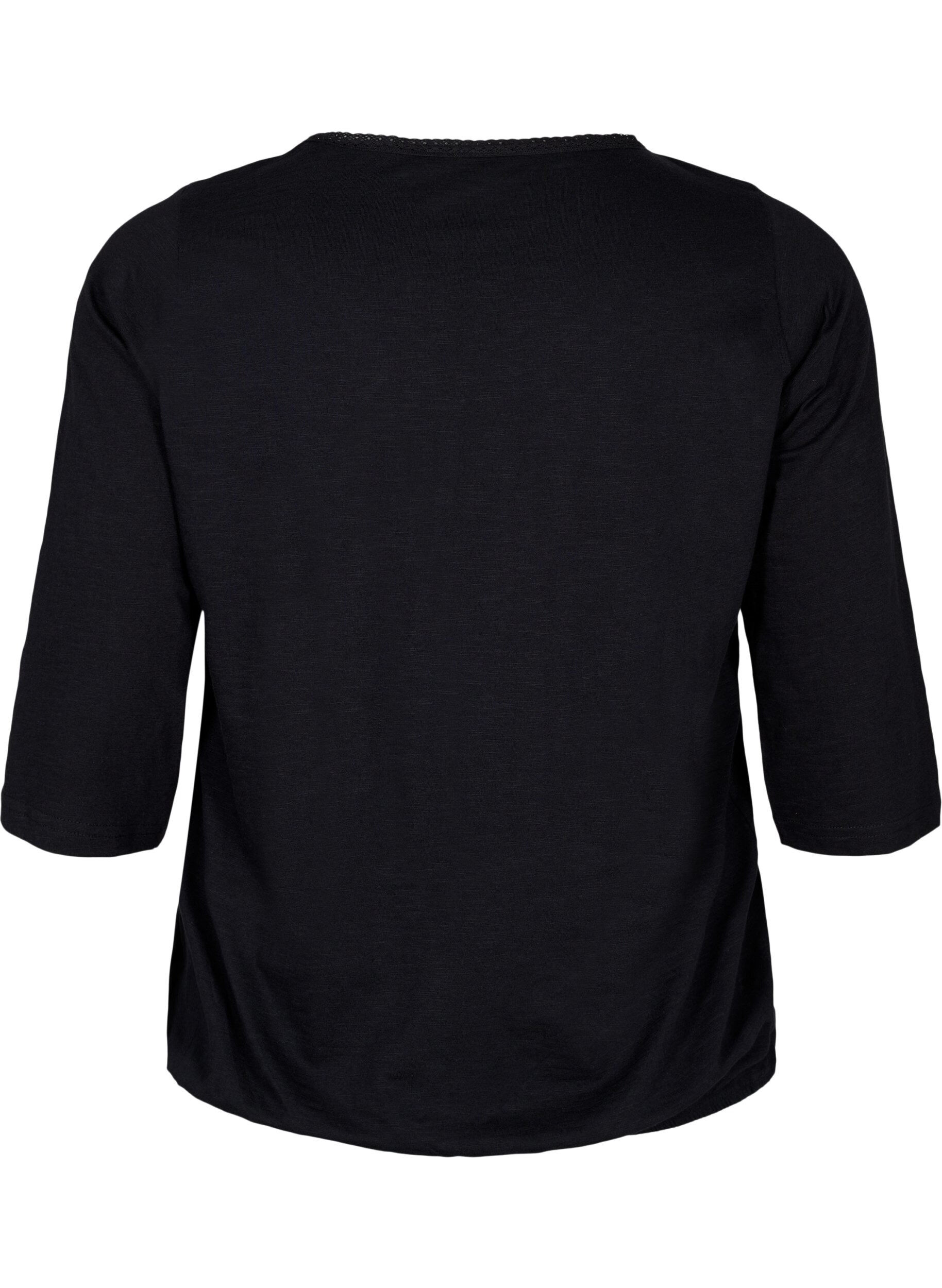 ZizziKatoenen blouse met 3/4 mouwen, Black, Packshot image number 1