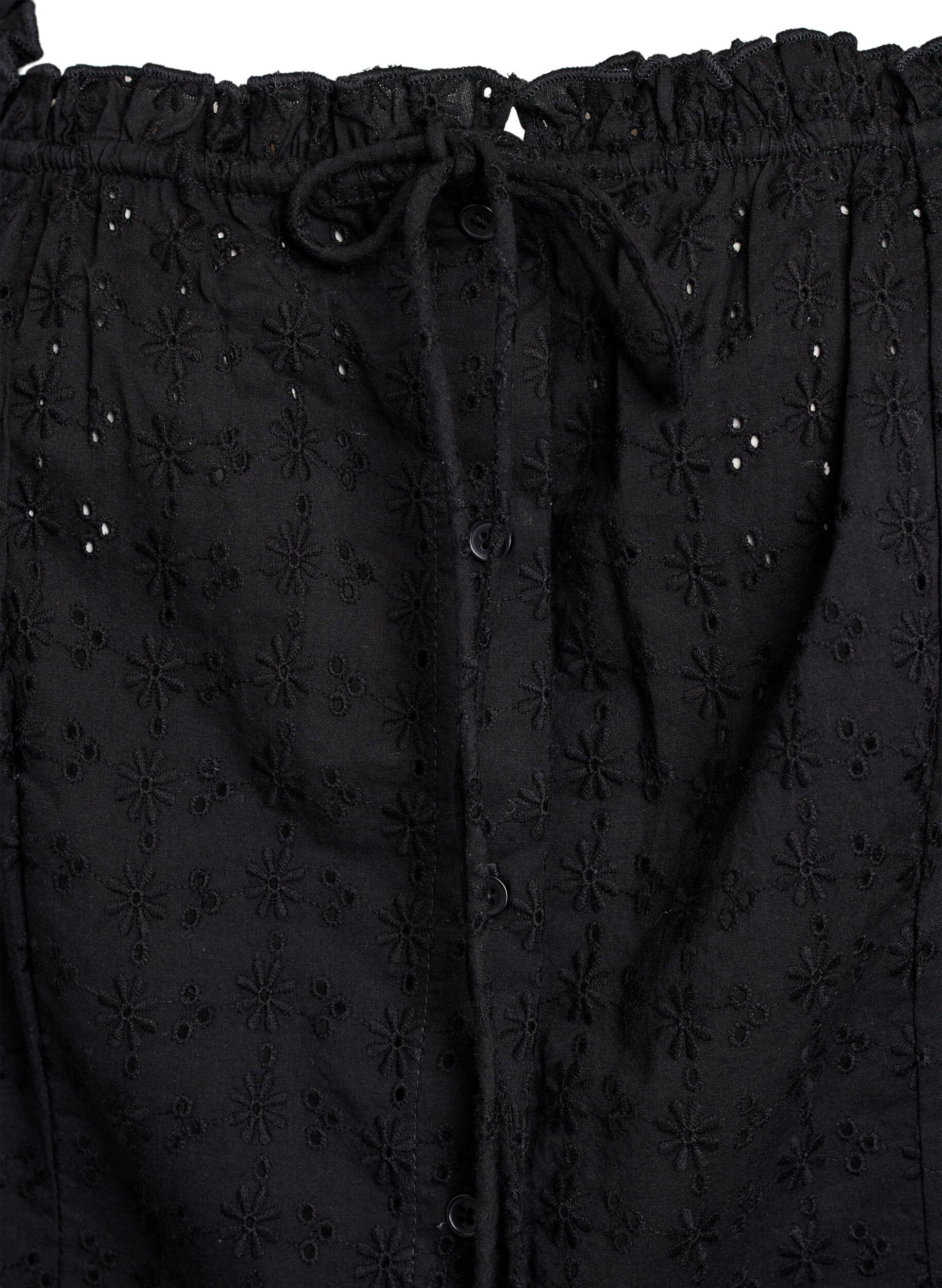 ZizziMouwloze blouse met broderie anglaise en ruches, Zwart, Packshot image number 2