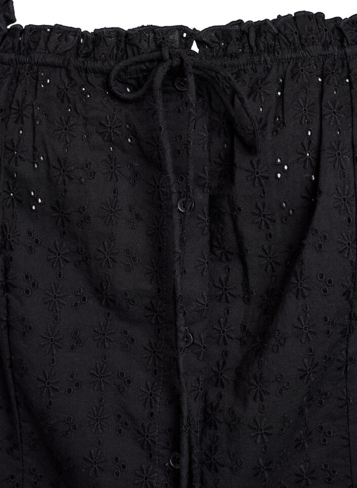Mouwloze blouse met broderie anglaise en ruches, Zwart, Packshot image number 2